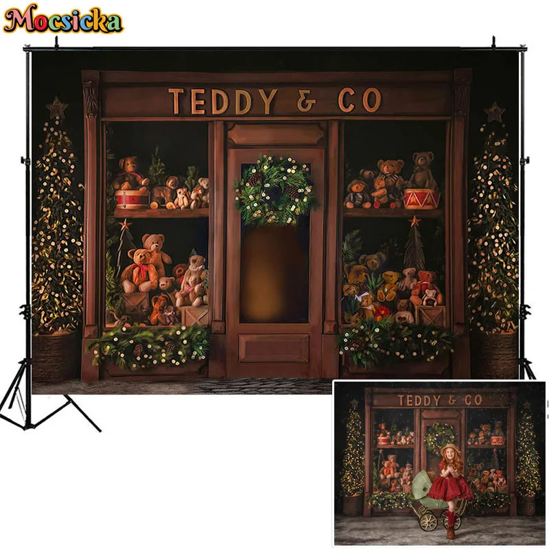 Christmas Toy Store Backdrops Kids Family Portrait Photography Props Xmas Winter Street Snow New Year Background Photo Studio