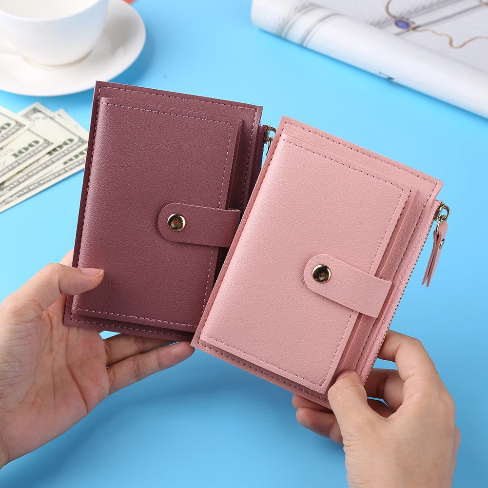 

Women Fashion ID Card Multi-slot Wallet PU Leather Mini Purse Zipper Card Holder