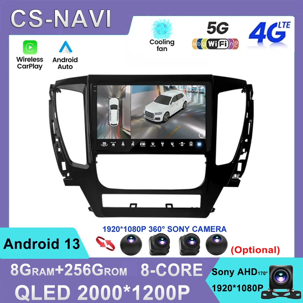 

For Mitsubishi Pajero Montero Sport 3 2015-2021 Car Multimedia Radio GPS DPS IPS 4G CarPlay 360 Panoramic Optical Android 13