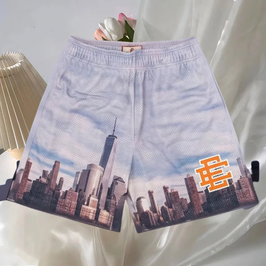 الأساسية قصيرة مدينة نيويورك SKYLINE رياضة الرجال السراويل غير رسمية اللياقة البدنية السراويل الرياضية الصيف تجريب شبكة السراويل رجل السراويل