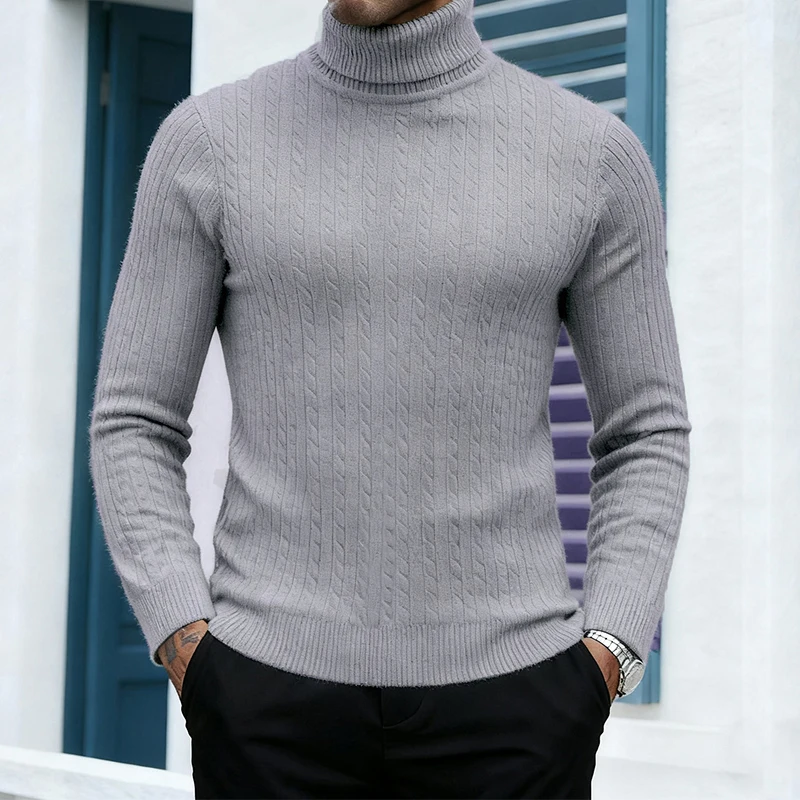 قاع البلوزات ضئيلة رجالي خريف شتاء عادية بلون طويلة الأكمام الياقة المدورة سترة دافئة سميكة الحياكة الرجال البلوز القمم #4