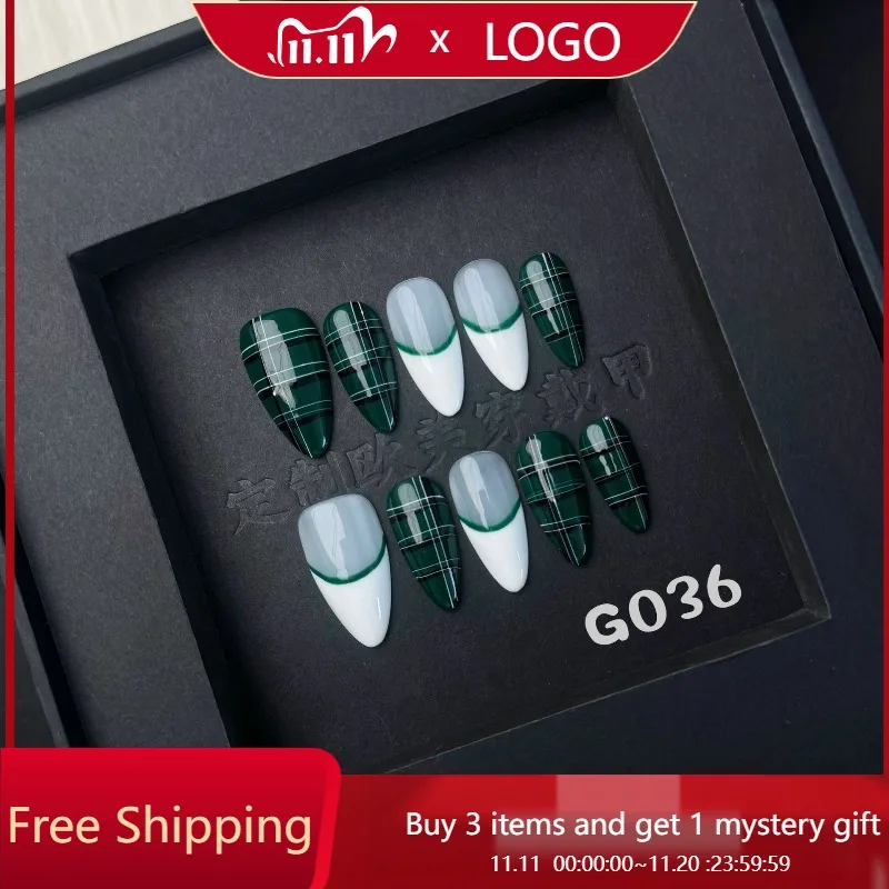 

10 шт. ногти ручной работы в шотландском шотландском стиле для дизайна ногтей в стиле ретро с клейкой спинкой и клетчатым узором