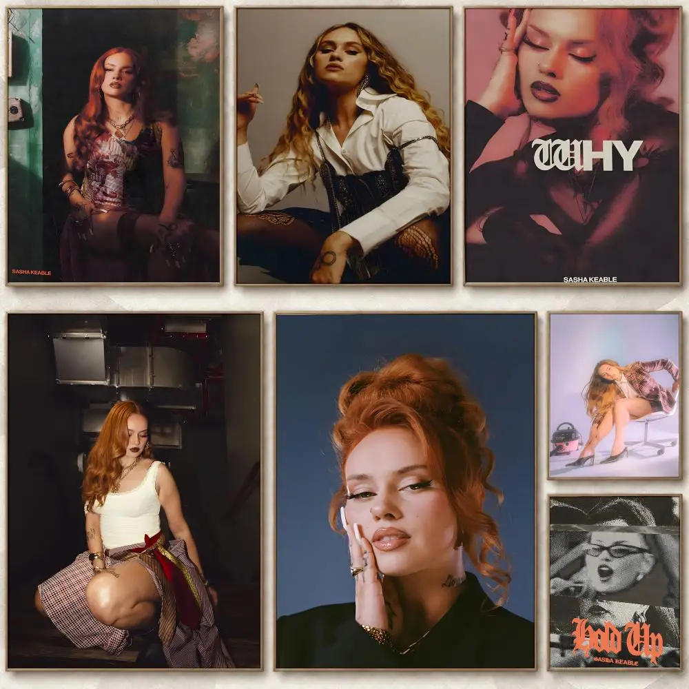 Smooth Singer Sasha Keable Poster Chic Art Poster Self-Adhesive No Glue Residue for Bedroom Hallway