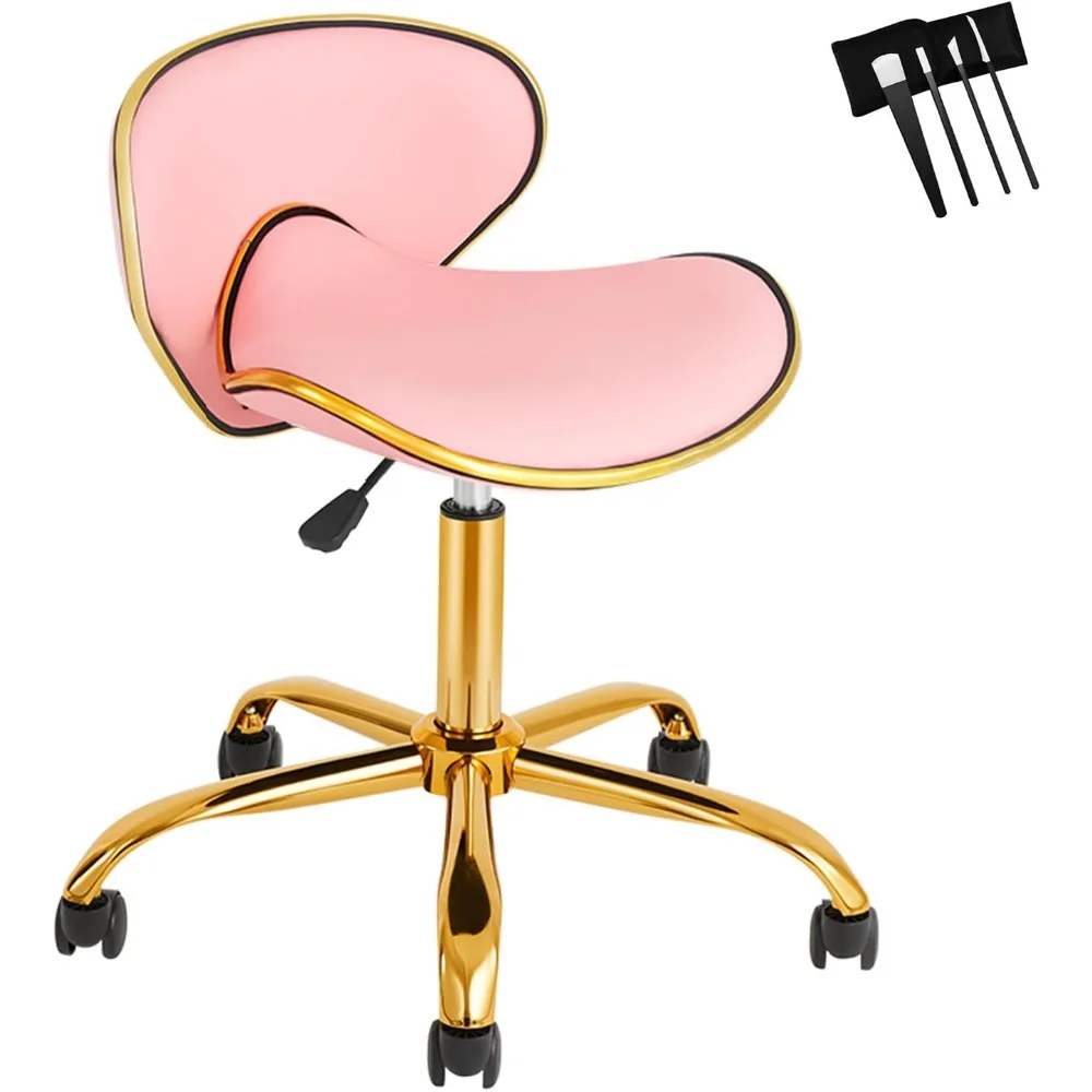 Rolling Stool with Back Support, Salon Stool with Wheels for Spa, Cute Swivel Chair for Lash, Nail Tech, Height Adjustable Chair