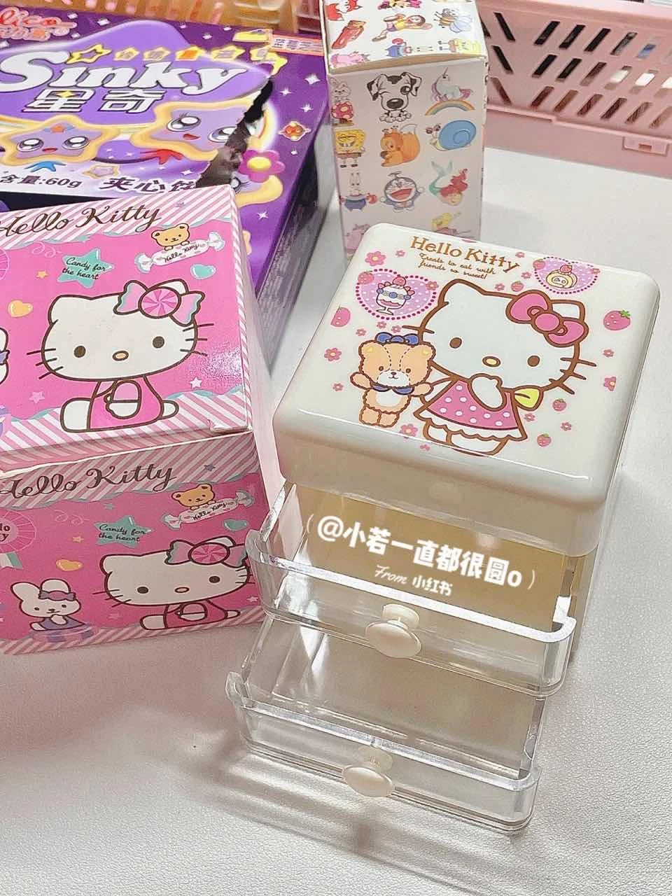 Anime Hellos Kittys Drawer Storage Box Large Capacity Desktop Mini Jewelry Box Children's Double-layer Storage Box Birthday Gift