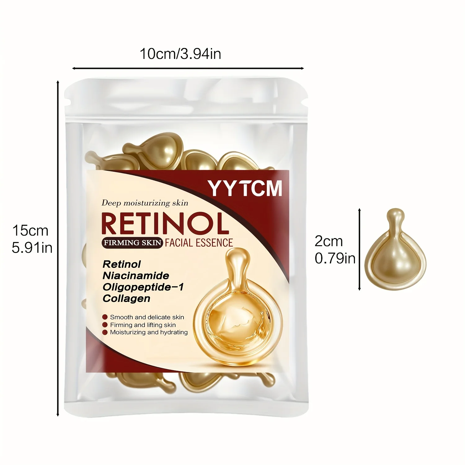 كبسولات ريتينول لشد الوجه لترطيب الوجه، جوهر ريتينول للوجه، تحتوي على الكولاجين المتحلل والنياسيناميد والترطيب العميق (0.5 جرام × 30 كبسولة)/كيس -1 كيس #4