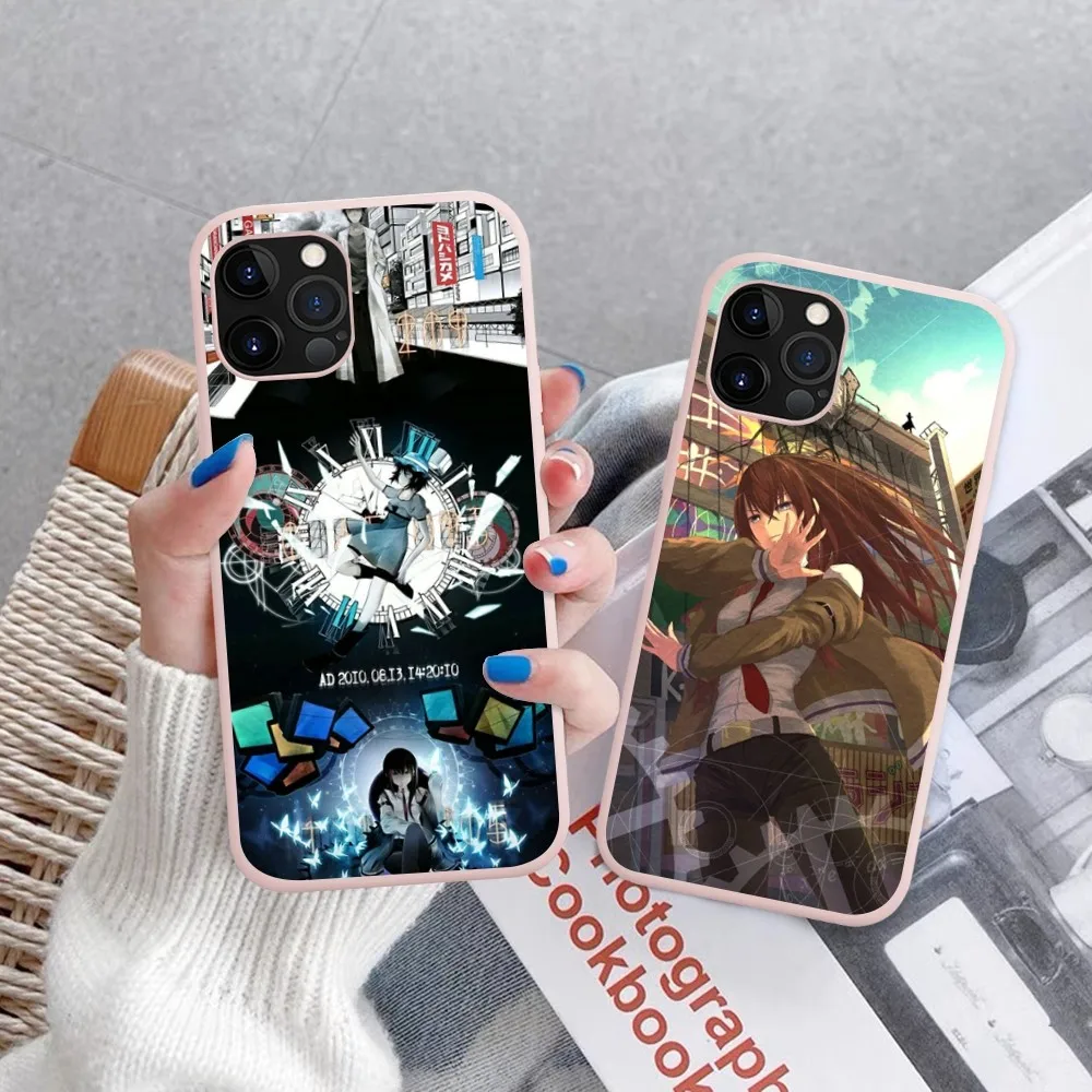 Steins Gate Anime Phone Case for iPhone 14 11 12 13 Mini Pro Xs Max 8 7 6 6S Plus X XR Solid Candy Color Case