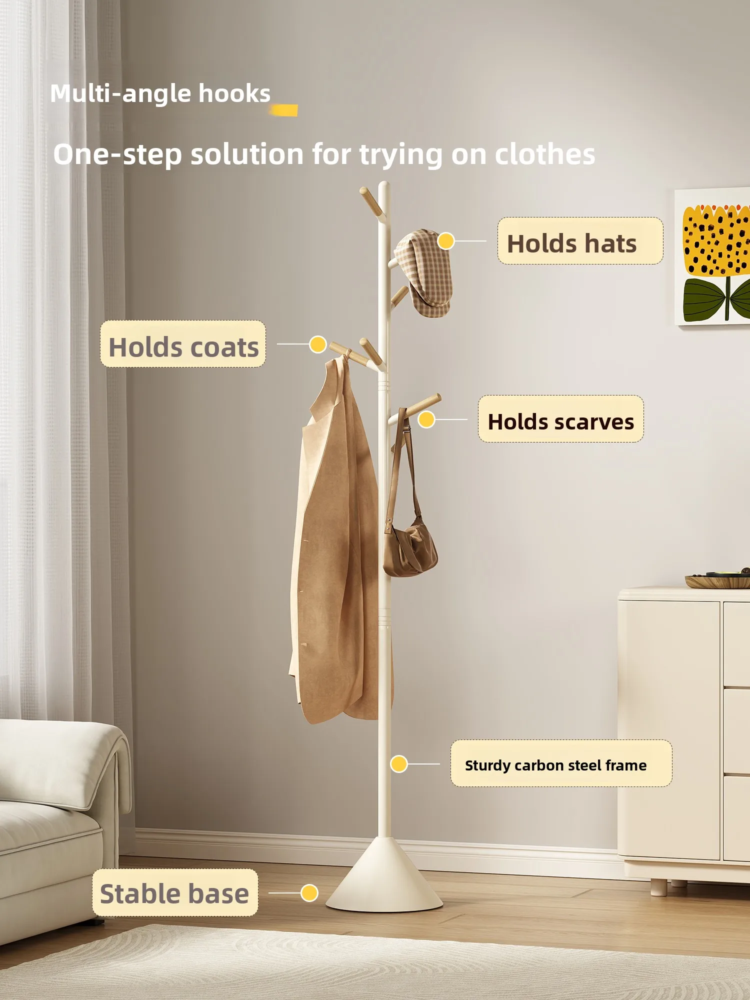 

Living Room Bedroom Free-standing Single Rod Clothes Hanger Ra Simple Coat Hook Wall Mounted Storage Organizer