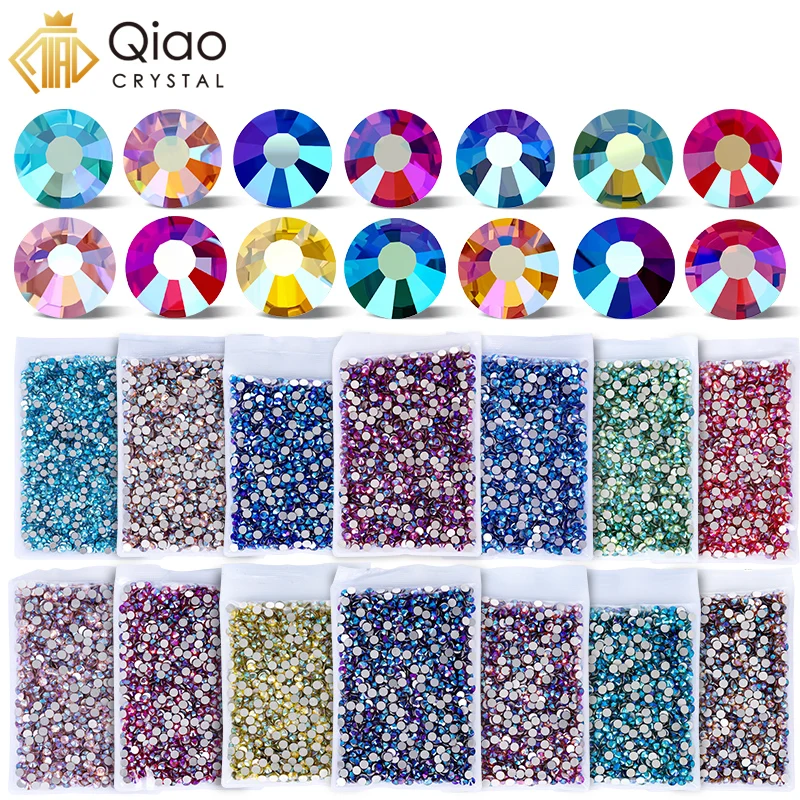 QIAO AAAAA Farbe Blau AB Nicht-Heißfix & Heißfix Bügelfix Strasssteine aus Glas mit flacher Rückseite für Kleidung, DIY, Nagel- und Bekleidungsdekoration – Detail 1