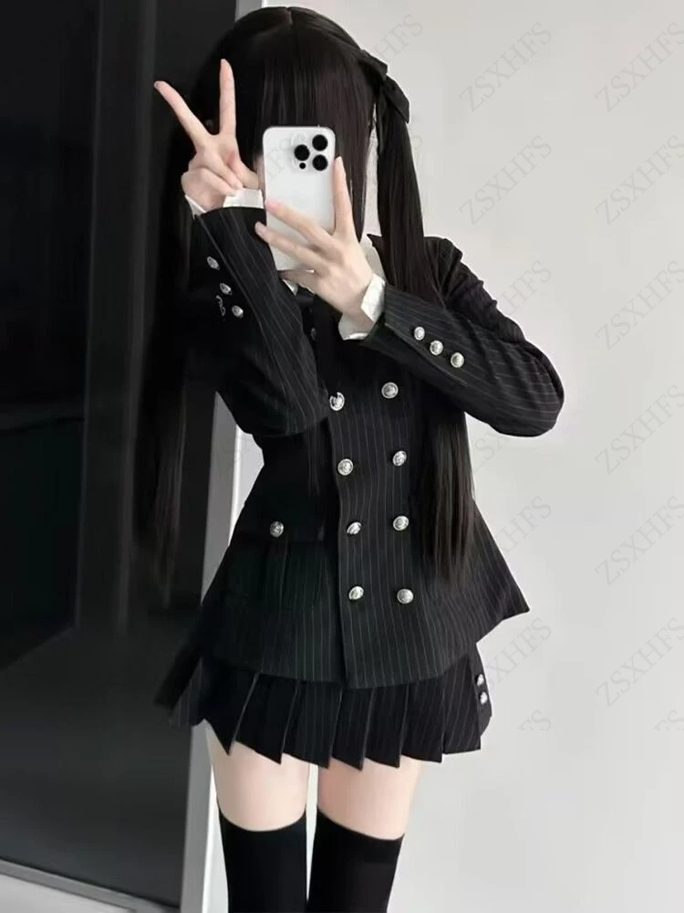 Dames Colbert Dames Gekerfde Kraag Lange Mouw Temperament Designer Jassen Gothic Chic Trendy Effen Double-Breasted Jassen