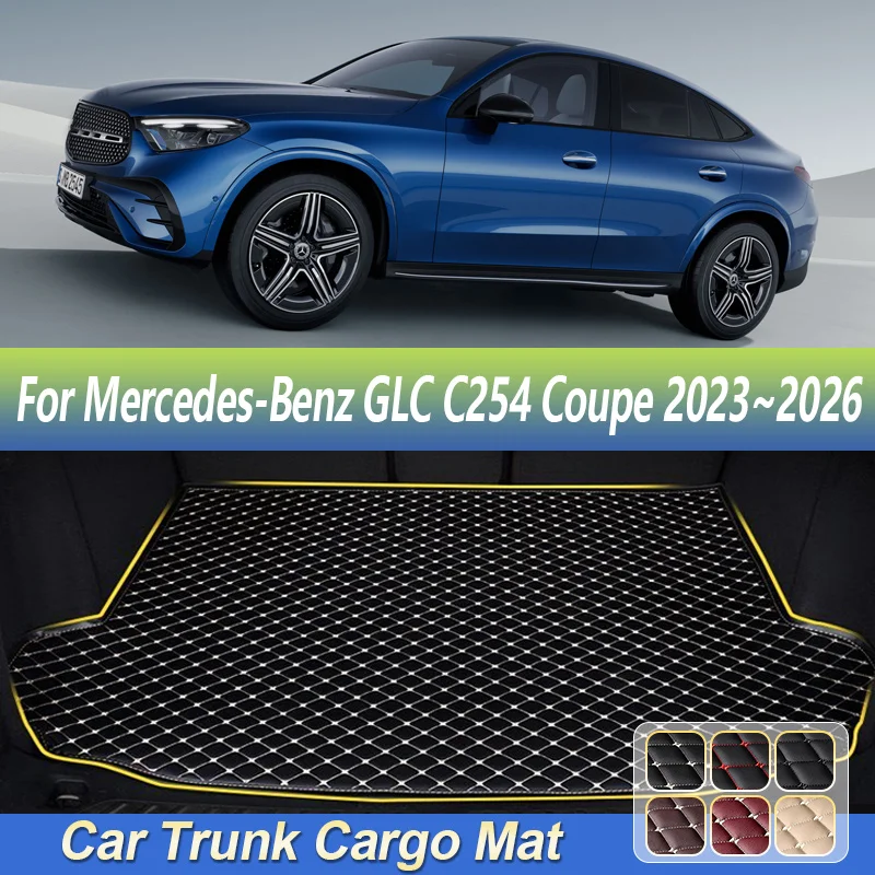 Car Trunk Mats For Mercedes-Benz GLC C254 Coupe 2023 2024 2025 2026 Leather Storage Liner Boot Carpet Pad Interior Accessories