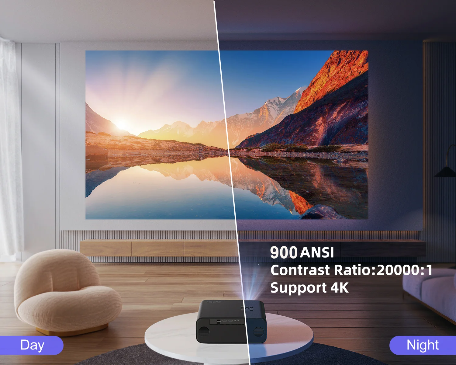 WiMiUS P62 Auto Focus/4K Suporte Projetor Nativo 1080P com WiFi 6 e Bluetooth 5.2 900ANSI Projetor Doméstico Externo 6D Keystone