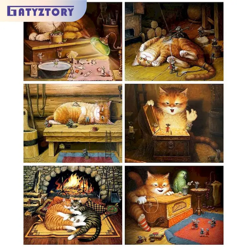 

GATYZTORY 5d DIY Diamond Painting Animals Cat Full Square/Round Diamond Embroidery Mosaic New Arrivals Art Kit Home Decor