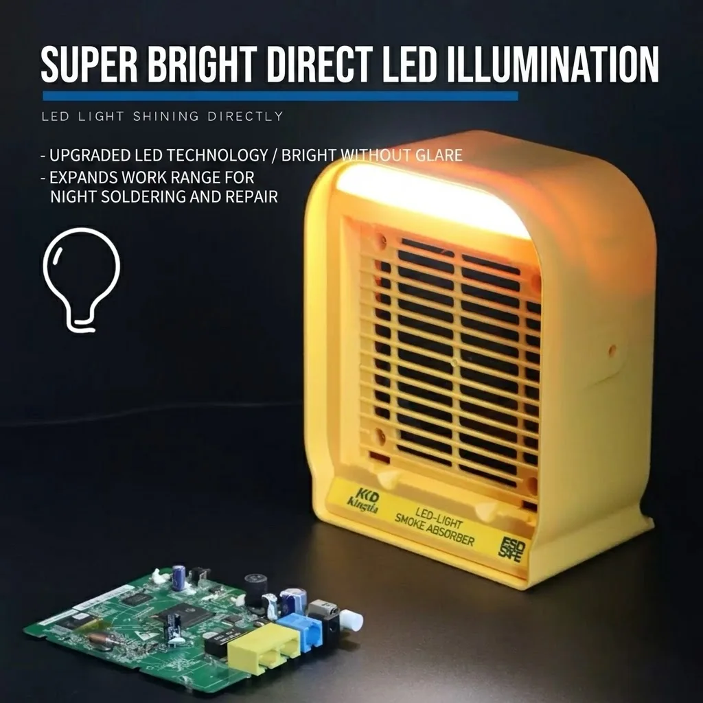Portable Soldering Fume Extractor with Bright LED Light & 7-Blade Fan – Activated Carbon Air Filter for Electronics Repair