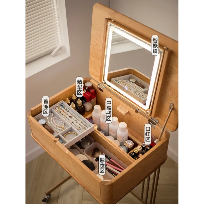 Japanese-style movable dressing table bedroom all solid wood small flip dressing table mini small 60cm dressing table