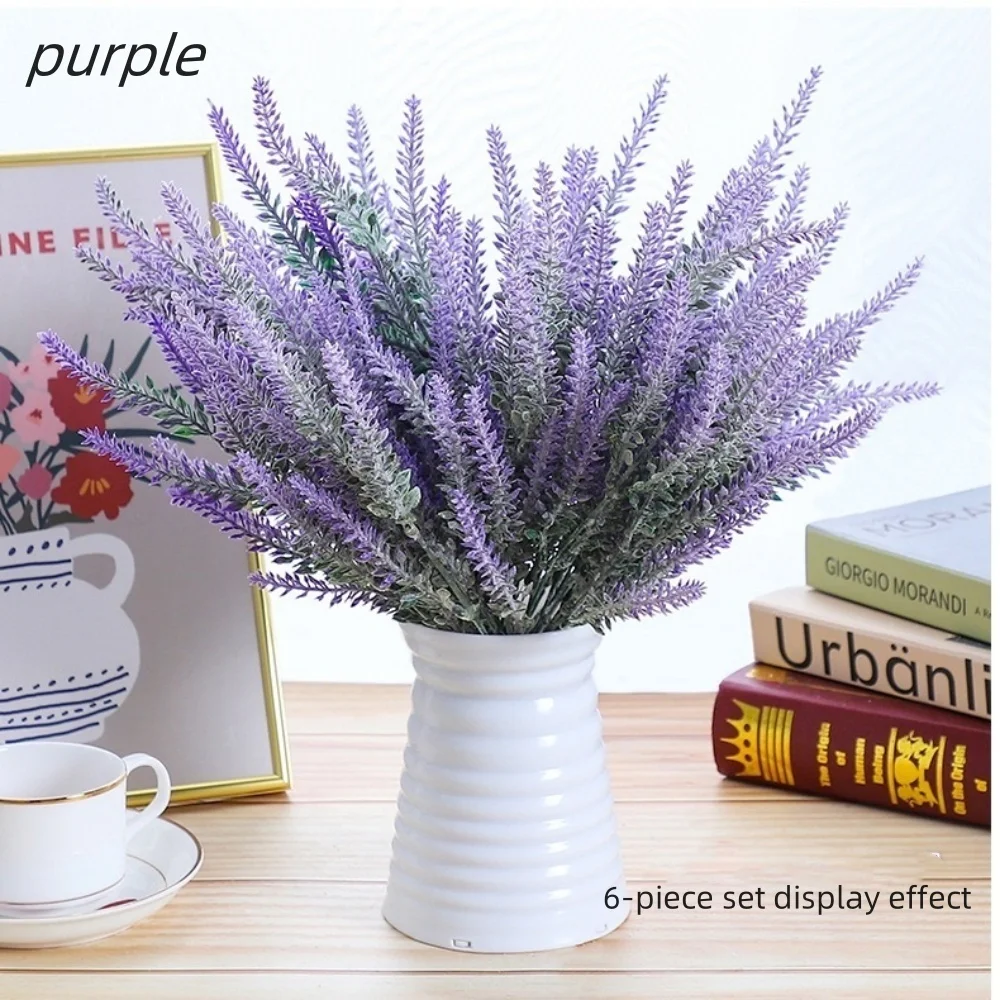 5-pronged Flocked Lavender Artificial Home Decor - Flocked Silk Plants, Realistic Flower Bouquets - Order 6 or More for Best Dec