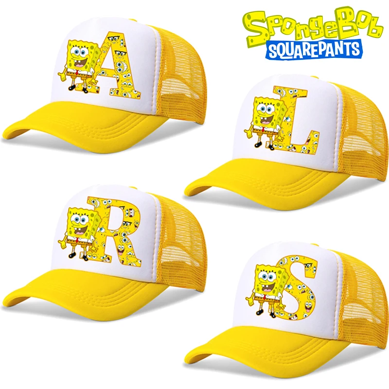 New Spongebob Children Baseball Caps Kawaii Cartoon Letter Printed Hat Kids Casual Sun Hat Adjustable Peaked Cap Birthday Gifts