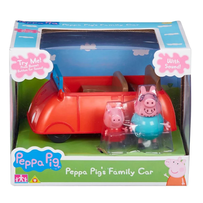 Peppa Pig Family Car with Sound Playset Anime Action Figure Cartoon Animal Model Cute Doll Figurine Children Toys Christmas Gift