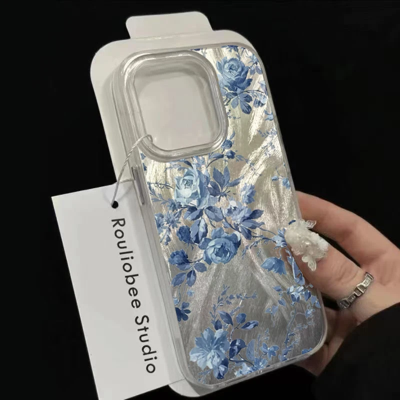 Blue Peony Flower Trendy Protector Phone Cases For Redmi Note 14 13 12 11 10 Pro 5G 14 13 Plus 13C 14C 4G Feather Cover Coque view 4