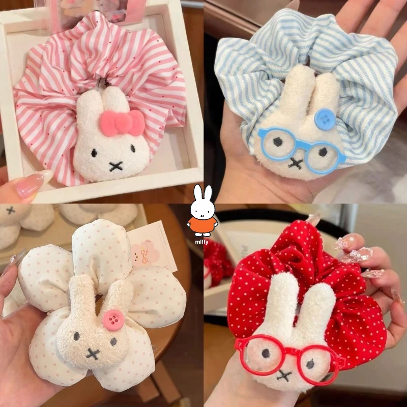 

Kawaii Miffy Butterfly Knot веревка для волос для девочек в розовую полоску 3D кукла круг для волос японский и корейский студент мультяшные аксессуары для волос
