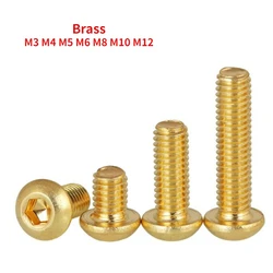 5-100pcs M3 M4 M5 M6 M8 M10 M12 High Quality Brass Half Round Head Hexagon Socket Screw and Golden Hexagon Socket Bolt