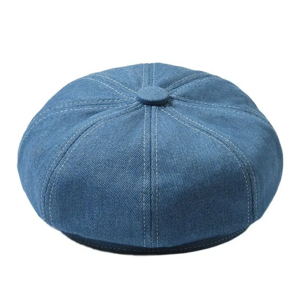 Fashion Vintage Women Denim Beret Versatile Solid Color Newsboy Cap Back Closed Painter Cap Unisex