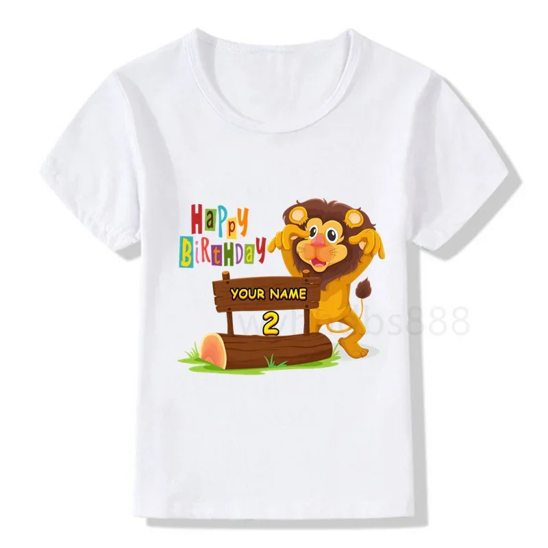 Baby Kids Cartoon Lion Birthday Number Name Print T Shirt Children Animal Birthday T-shirts Boy&Girl Funny Gift Tshirt Present