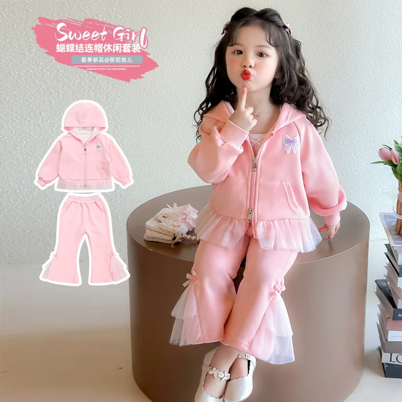 

Girls Clothing Sets New Spring Kids Baby Girl Hooded Sweatshirt Coat and Flare Pants 2pcs Clothes Suit Children Sweet Sport Suit