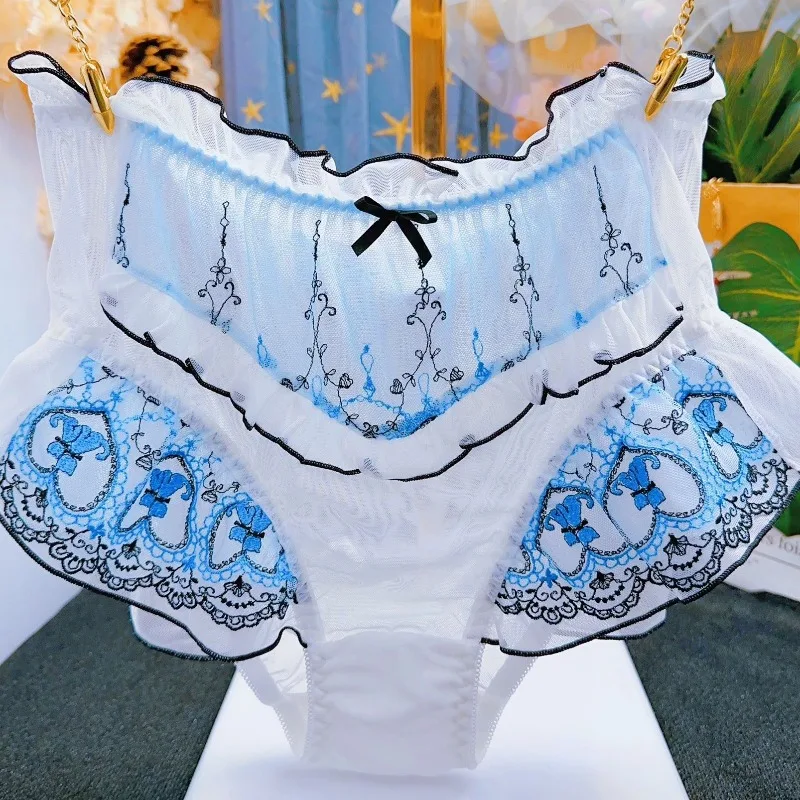 Seductive High-end Comfortable and Sexy The New Japanese-style Alluring Embroidered Transparent Women's Bow Mesh Lace Underpants