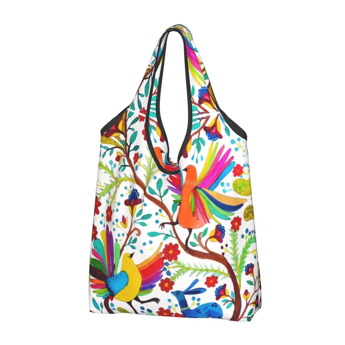 Schattige Print Mexicaanse Otomi Bloemen Amate Winkelen Draagtassen Draagbare Shopper Schouder Mexico Textiel Handtas