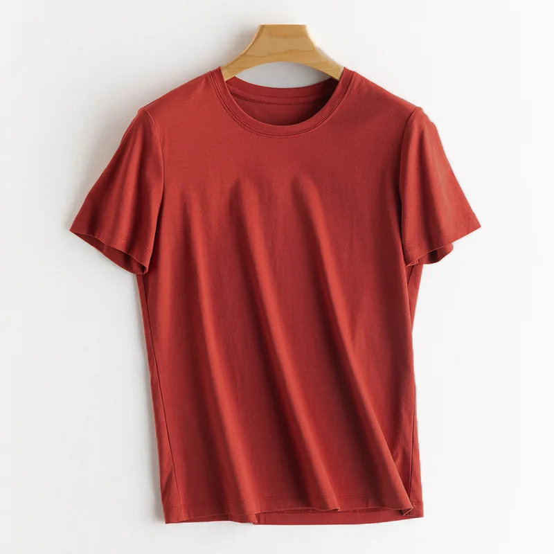 Vogelboom Bevat Echt Zijden Katoenen T-Shirt Voor Dames, V O Hals Effen Korte Mouw, Ademend Basic T-Shirt, 2024 Lente Top T41856qm