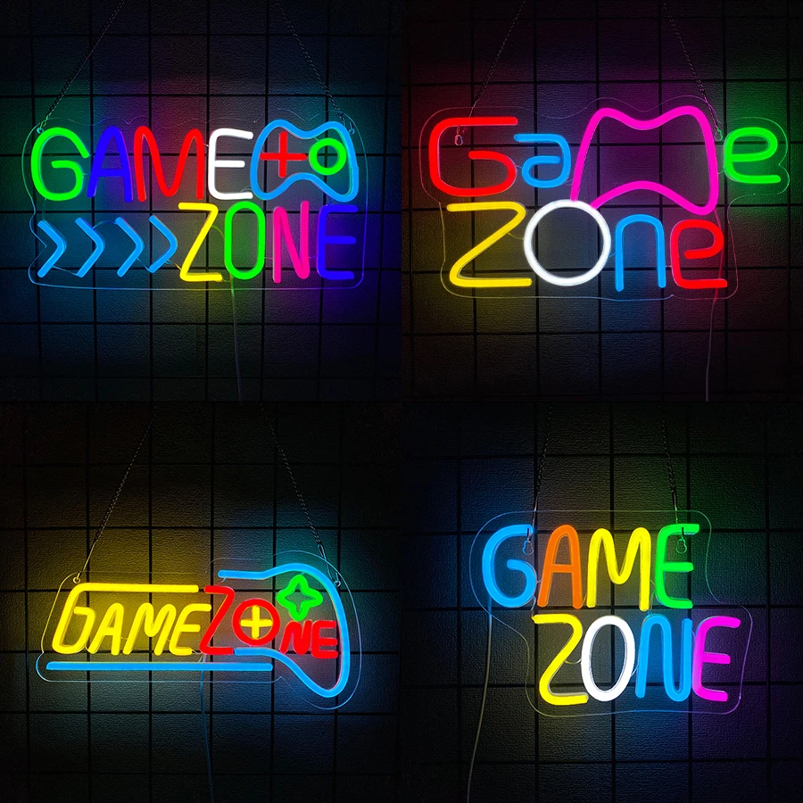 Game Zone Series Neon Sign For Wall Decor,Light Up Sign For Bedroom,Game Room,Man Cave,Internet Bar,Best Gamer Gift For Friends