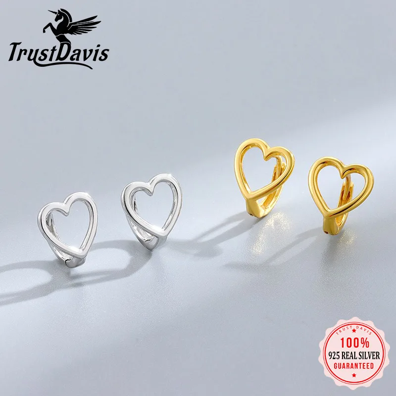 

TrustDavis 925 Sterling Silver Romantic Hollow Heart Hoop Earring for Girl Birthday Party Valentine's Day Gift Jewelry DS3928