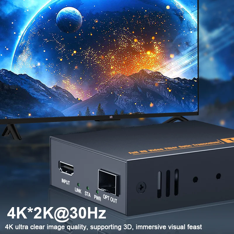 4K X 2K HDMI Fiber Extender 1080p 60Hz Extension Single Fiber Cable Cord  2km Transmission DVD PC TV EDID Copy and RS232