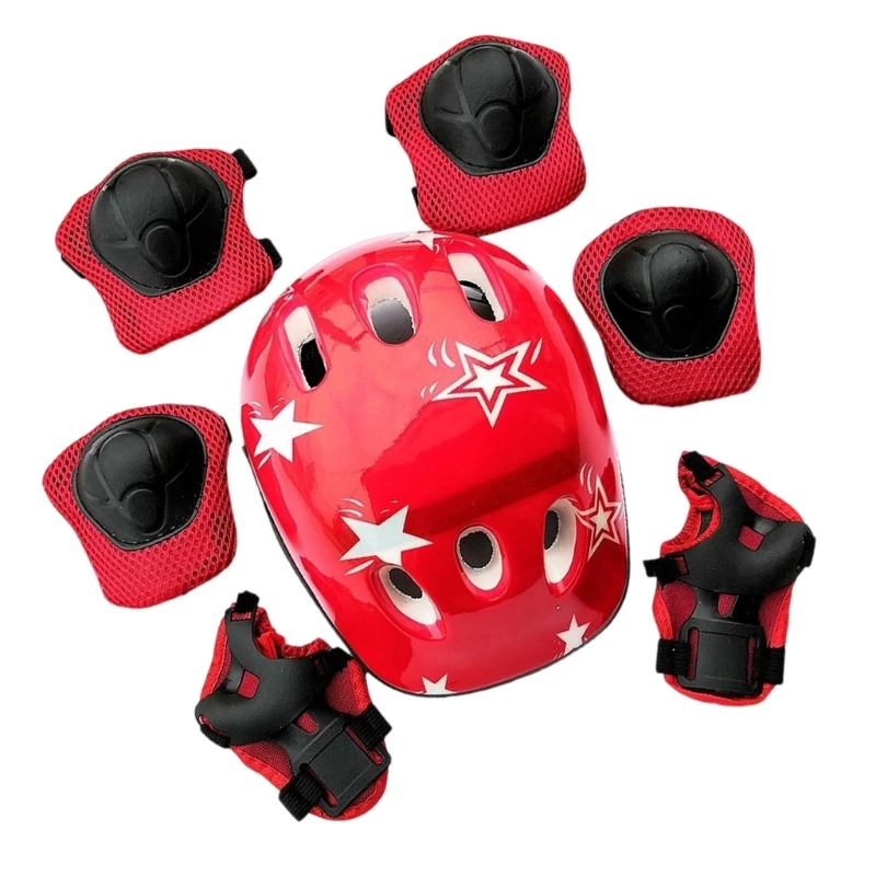 Kid Protective Gear Set Adjustable Headgear Knee Elbow Pad Wrist Guard for 3-16 R66E