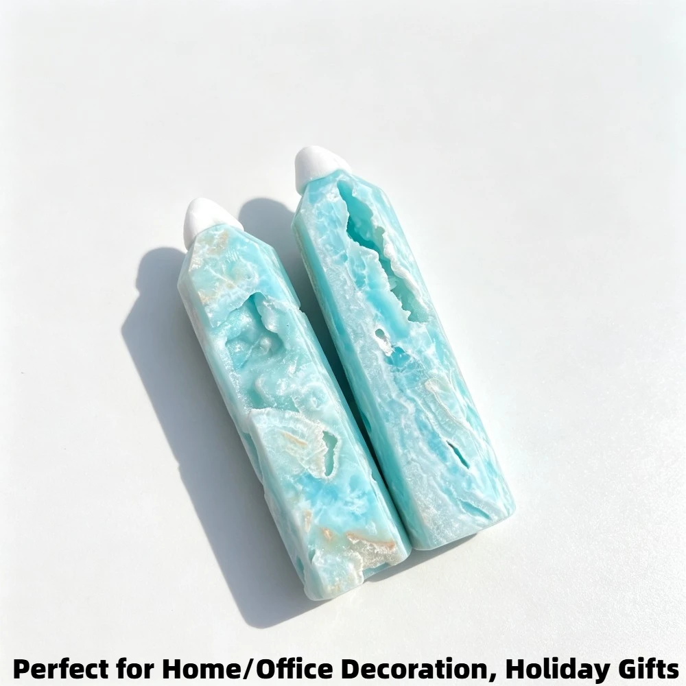 Natural Hemimorphite Tower Point Hand‑Polished Mineral Obelisk Home Desktop Ornament Collectible Specimen Craft Decoration Gift