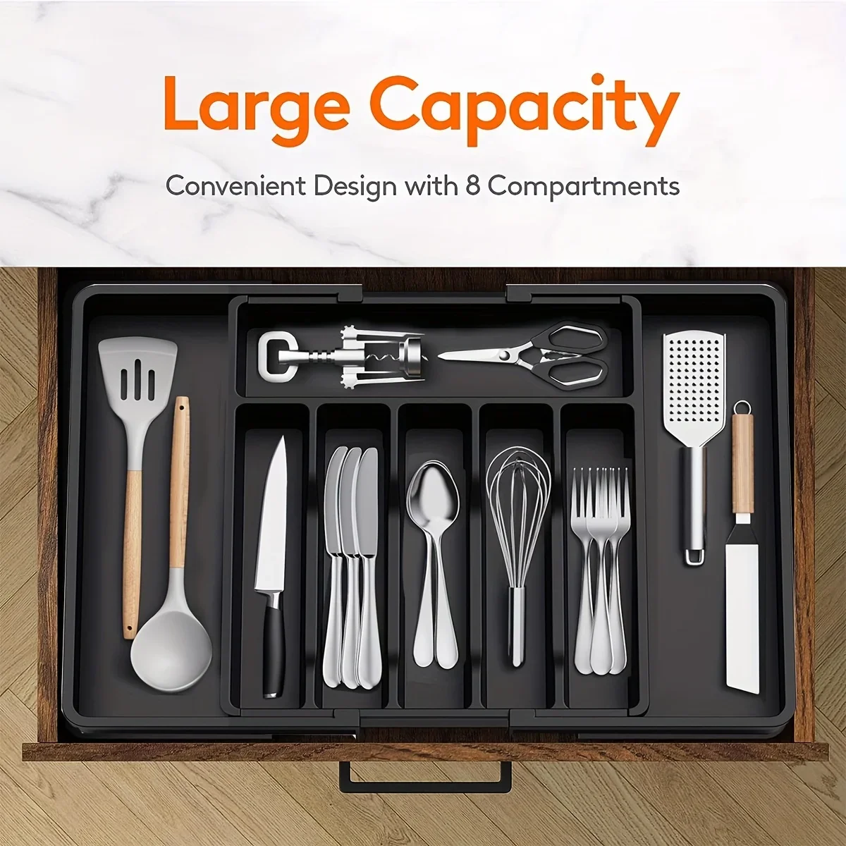 Flatware Organizer, Divided Drawer Utensil  Box, Expandable Cookware Tray, Adjustable Cutlery Silverware Cutlery Holder, For Kit