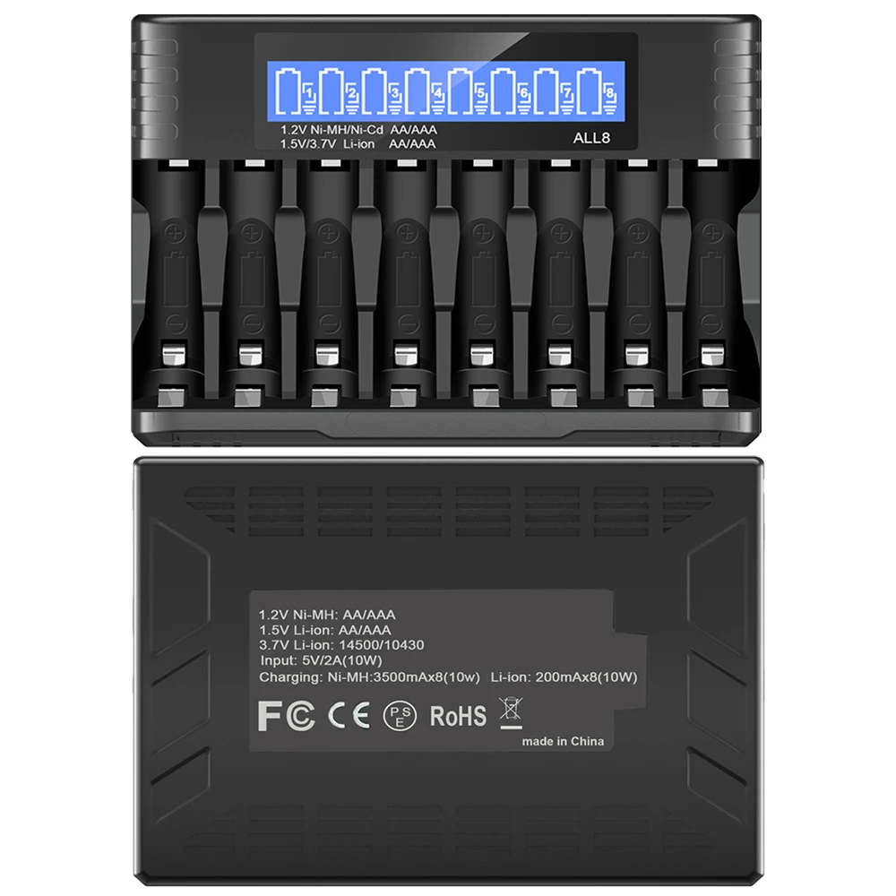 Intelligent Smart battery charger LED display, 8-slot lithium battery charger, for 1.5V 3.7V AA/AAA NiMH