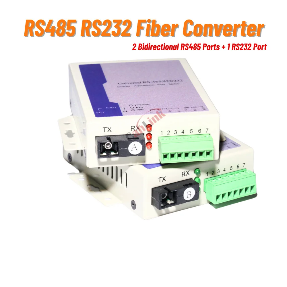 

RS485 RS232 SC Fiber Converter 2×RS485 + 1×RS232 Single Fiber Transmission SM Simplex Industrial Optical Transceiver