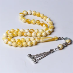 Islamic Tasbih 33 rosary yellow resin Amber tesbih Silver color Metal tassel Muslim Ramadan Gift arabic Prayer beads