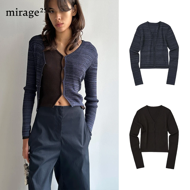 

Brown ort Knitted Open Cardigan Top Classic 23FW Slim Fit Women's Faion Autumn Long Sve Mirage25 Ladies' Knitted Wear
