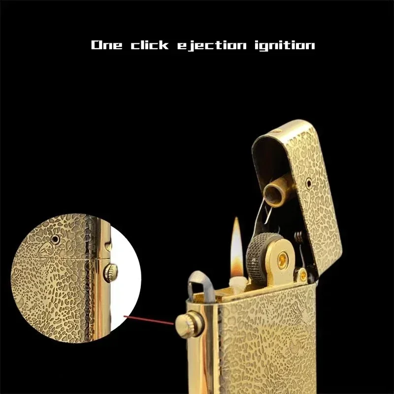 ZORRO Brass Mechanical One Click Launch Ignition Windproof kerosine Lighter Retro Double sided Hand Carved Collection Igniter