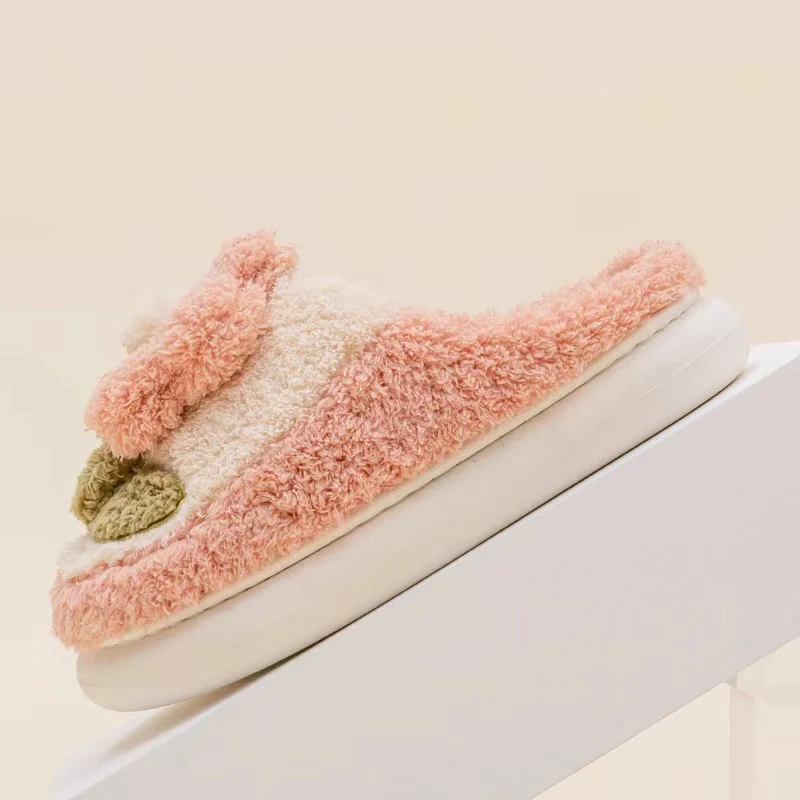 Winter Women's Lovely Flowers Thick Sole Plush Slippers Warm Indoor Fluffy Slippers Women's Footwear Men's Slippers House Slides