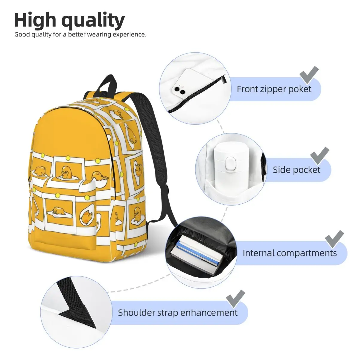 Mochila Gudetama con bonitos huevos de dibujos animados para niño y niña, mochila escolar para estudiantes, mochila de viaje para preescolar y guardería
