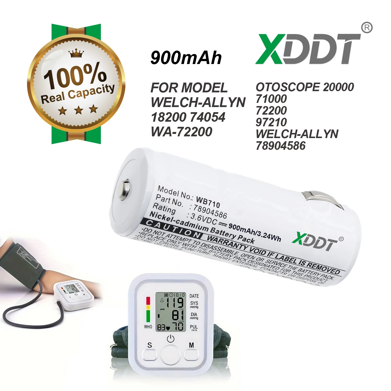 900mAh Battery For Welch-Allyn 18200 74054 WA-72200 Otoscope 20000 71000 72200 78904586 11720 11730 18100 20000 21700 71000
