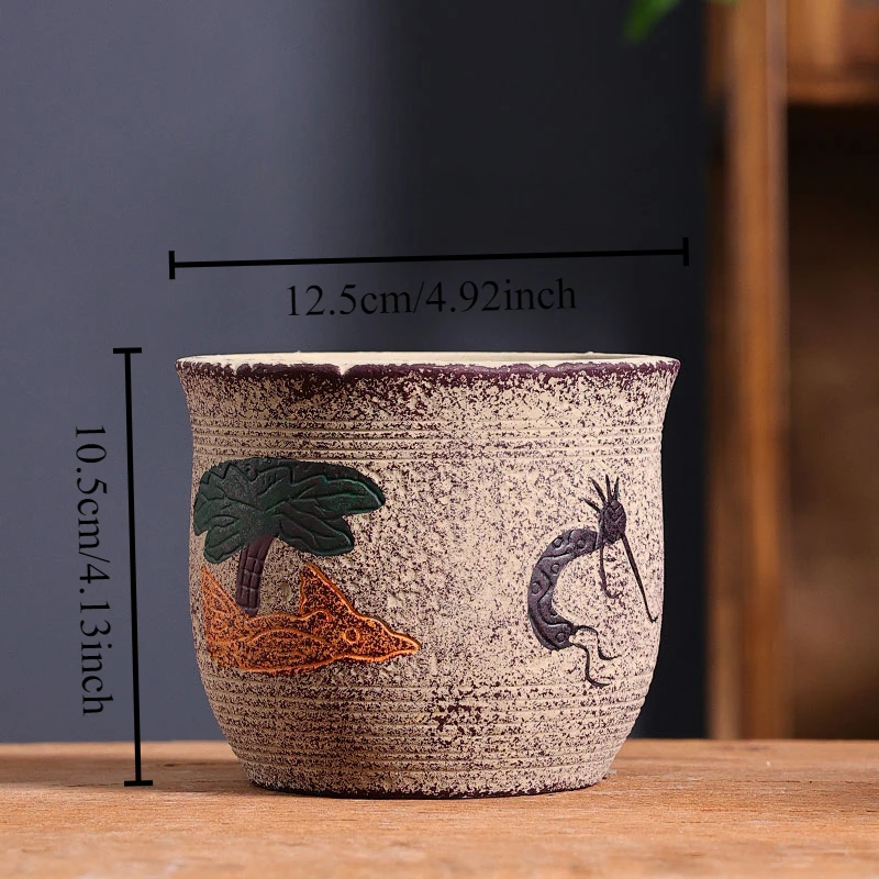 Mediterranean Succulent Flower Pot Large Diameter Red Ceramic Old Pile Basin Retro Household Use view 6