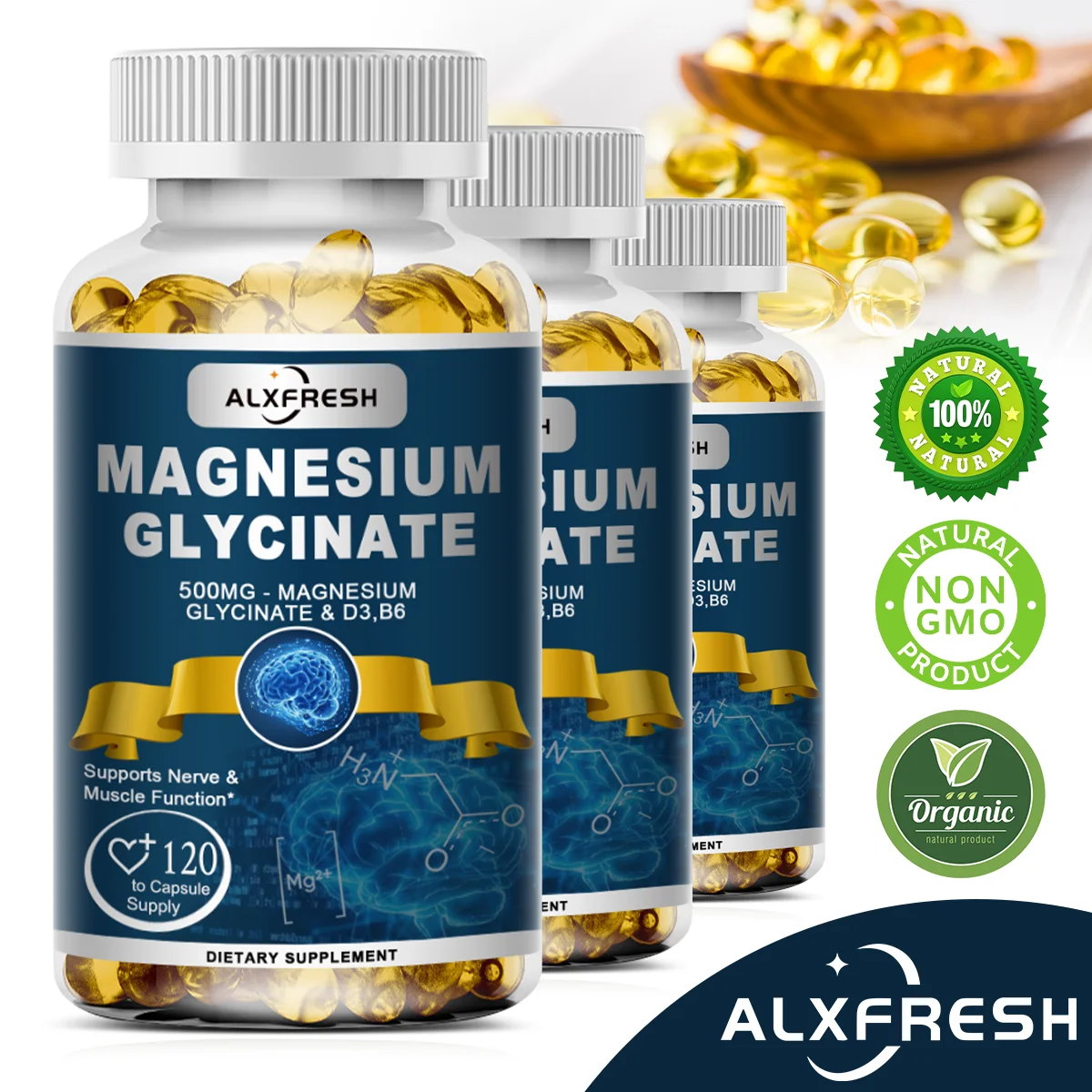 Suplemento de glicina-magnesio, Zinc, vitamina D3 B6, soporte muscular y nervioso, sistema inmunológico, cansancio salud