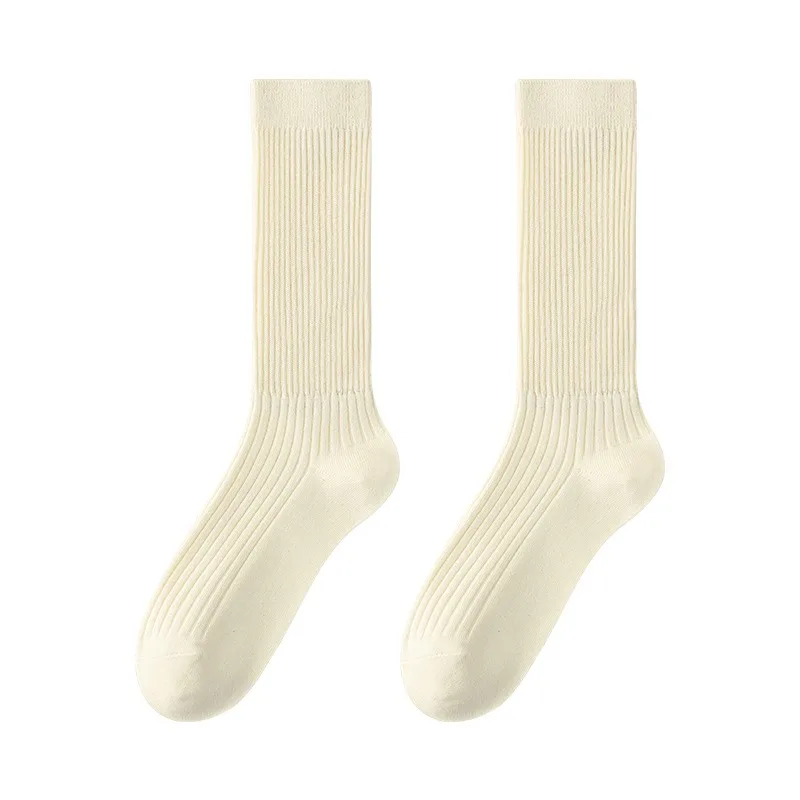 5 pares de calcetines de algodón puro para otoño e invierno para mujer, calcetines largos transpirables versátiles antibacterianos de color sólido para mujer