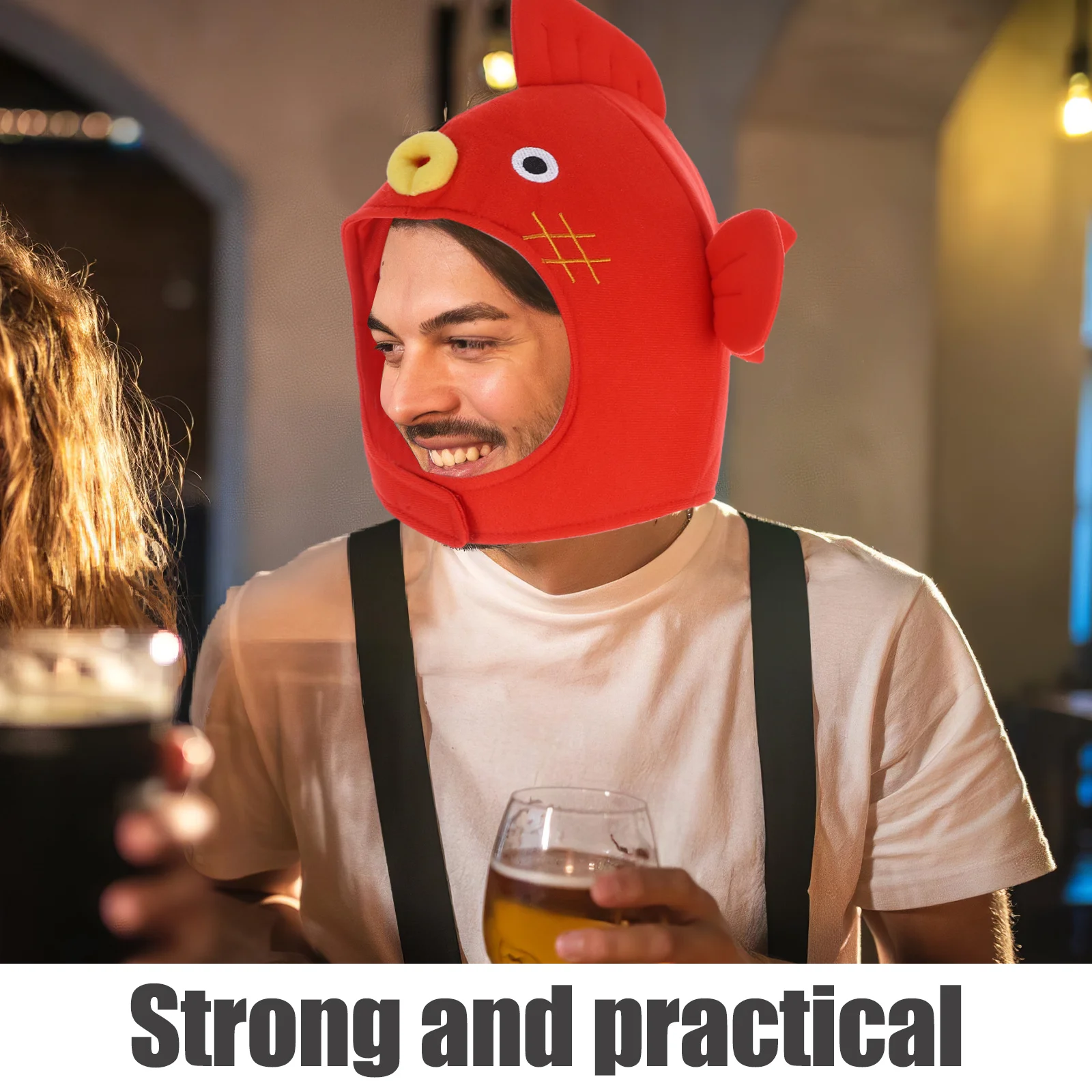 조정 가능한 퍼퍼 물고기 모자 레드 만화 모자 할로윈 파티 코스프레 재미있는 사진 소품 어린이 성인 착용 가능한 액세서리