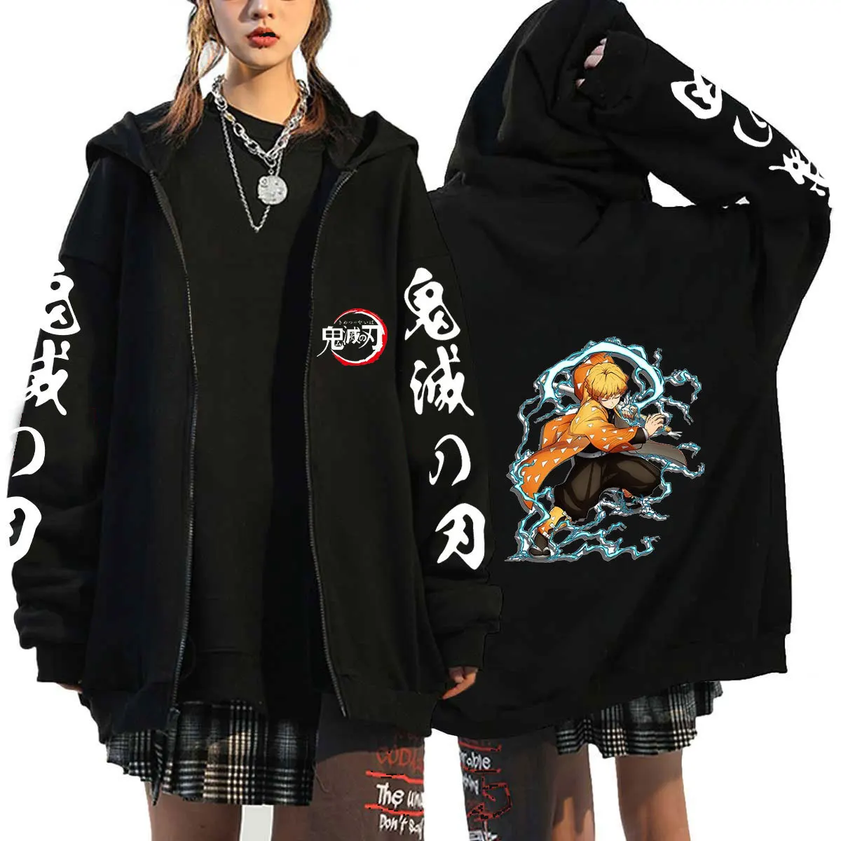 Demon Slayer Zipper Jacket Hoodie Harajuku Anime Kimetsu No Yaiba Kamado Nezuko Tanjirou Agatsuma Zenitsu Zip Up Sweatshirt Coat